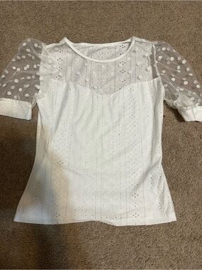SHEIN White Eyelet Puff Sleeve Blouse